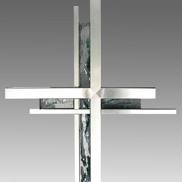 Modernes Edelstahl Grabkreuz mit Glas Kreuz - Salvoro