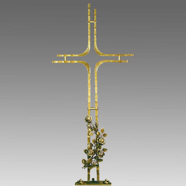 Schlichtes Metall Grabkreuz mit Rosen Ranke - Villano