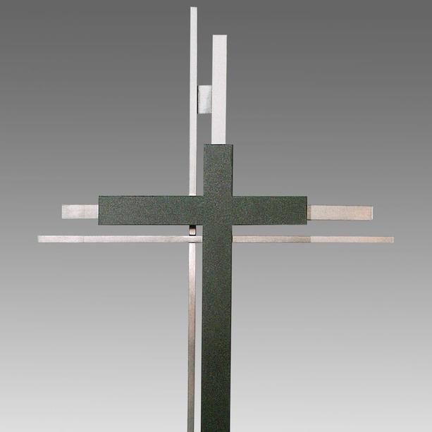 Edelstahl Grabkreuz mit bemaltem Auflagekreuz - Treva