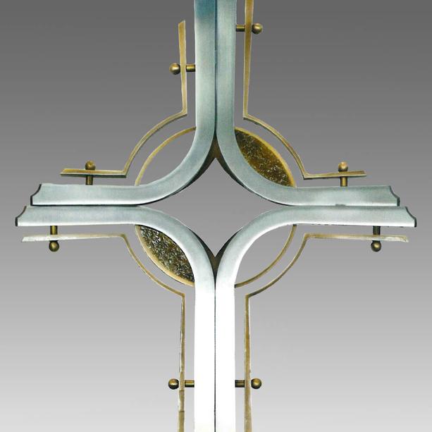 Edelstahl Grabkreuz mit Bronze kombiniert - modern - Dilabuntur