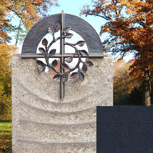 Muschelkalk Urnengrabmal zweiteilig hell/dunkel mit Bronze Kreuz - Sovello Cruzis