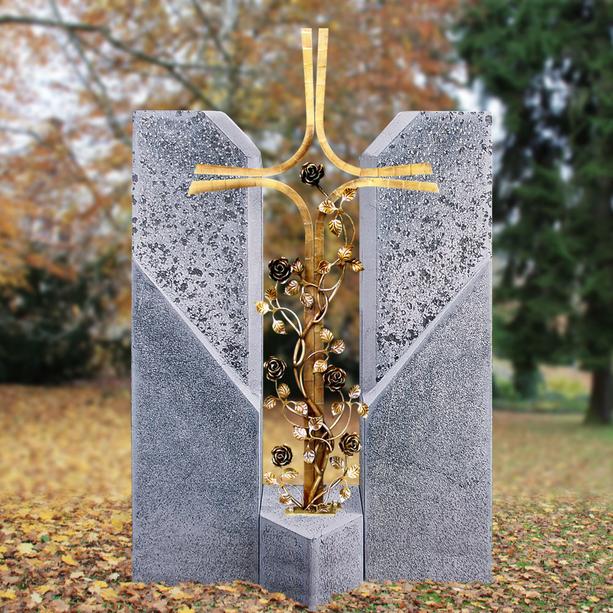 Familiengrabstein mit Bronze Grabkreuz & Rosenranken - Alasio Cruzis