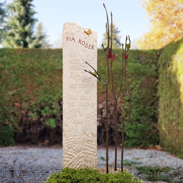 Kalkstein Einzelgrabmal Bronze Baum mit Schmetterlingen - Bondeville Flora