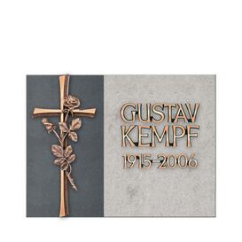 Besondere Grabplatte in hell / dunkel mit Bronze Kreuz...