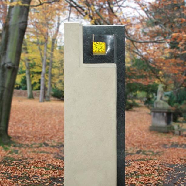 Stele Urnengrab Naturstein mit Sonnen Glas - Aurora