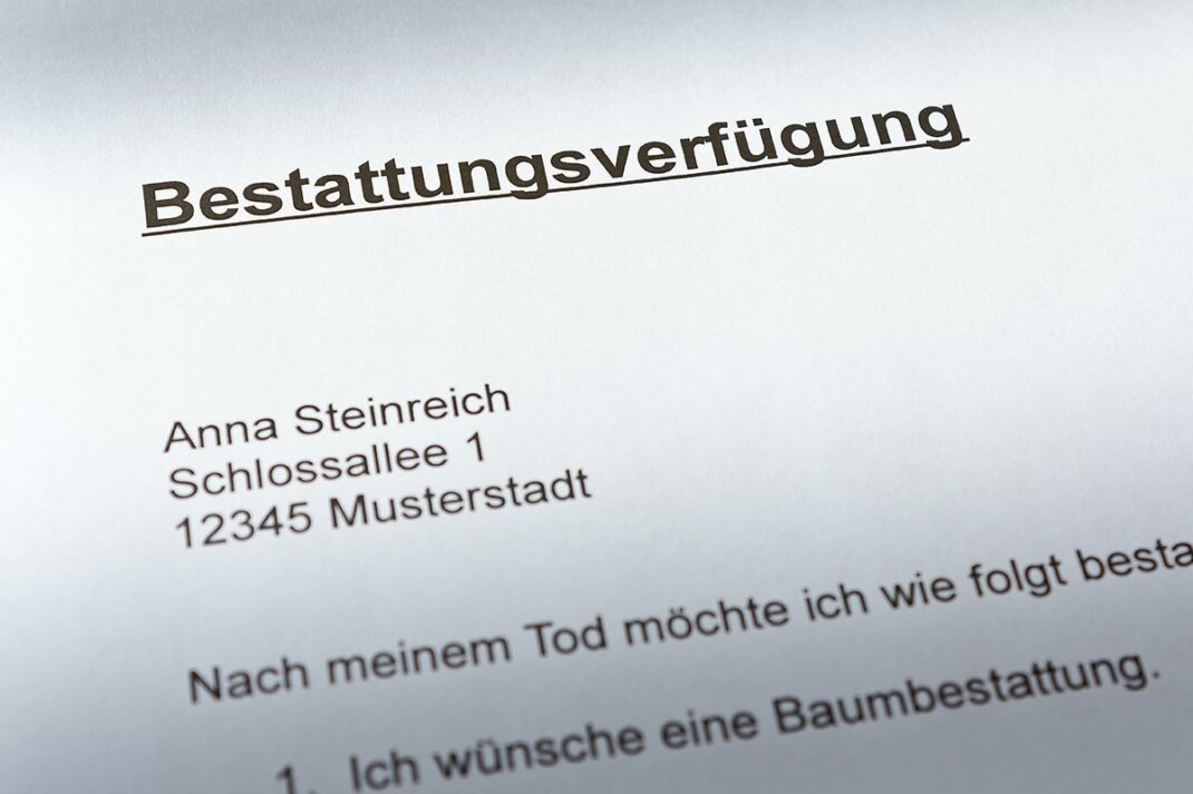 Muster für Bestattungsverfügung auf Papier